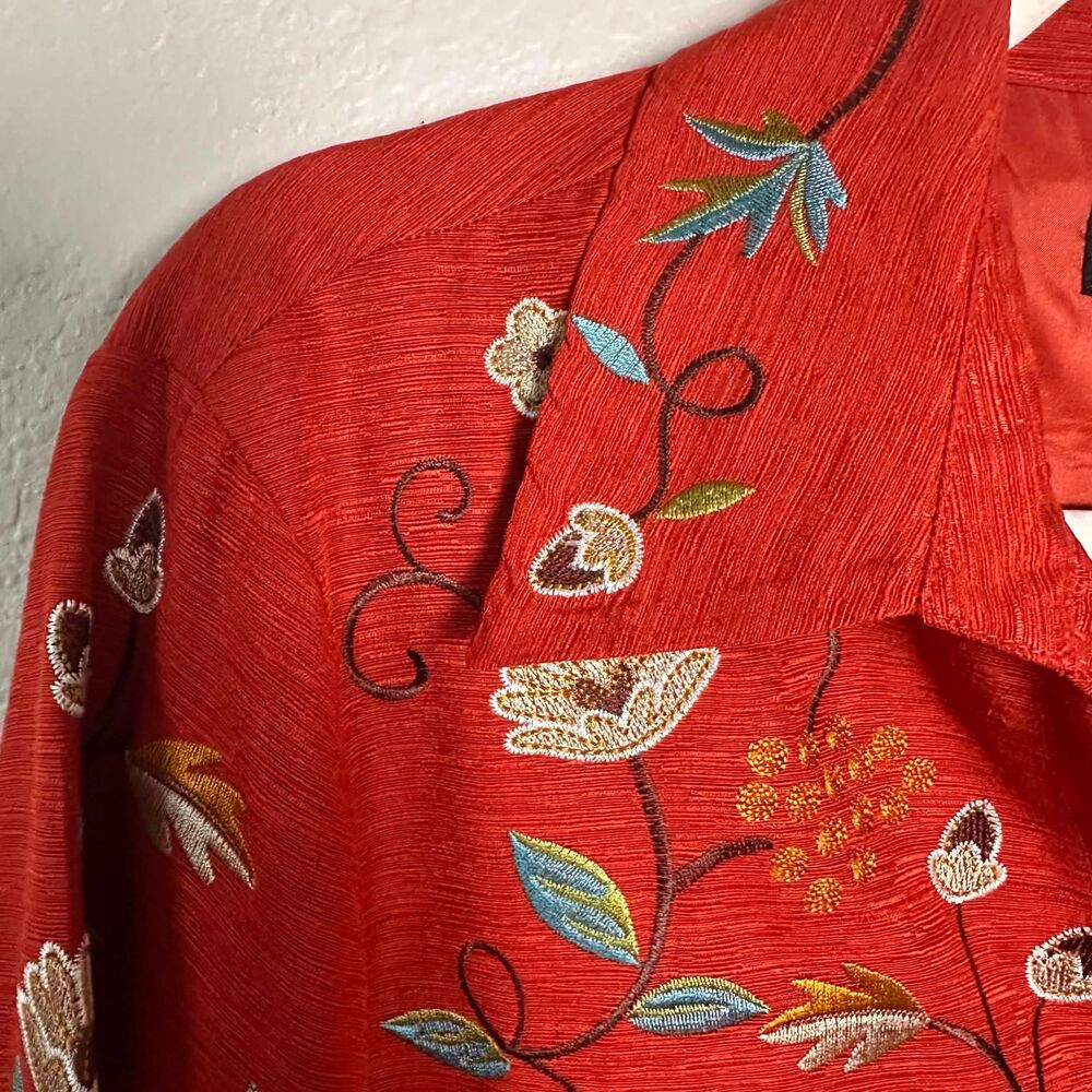 Silkland Vintage 100% Silk Embroidered Floral Jacket Burnt Orange Terracotta L - Picture 5 of 6